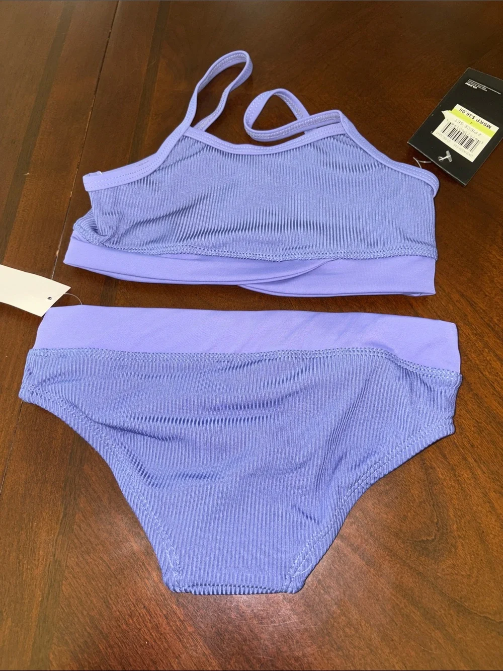 Under Armour Girls 4 periwinkle Purple Ribbed 2 Piece Swimsuit Bikini NWT $36